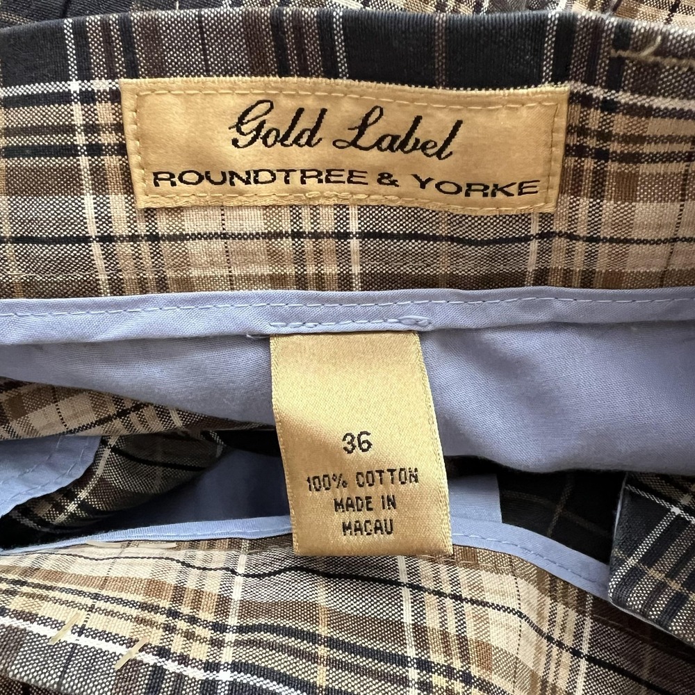 Mens Plaid Shorts Size 36 Brown Cotton Pleated Chino Preppy Classic Golf Casual - Picture 7 of 7